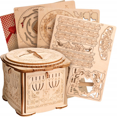 Wooden Secret LOCK BOX, 3D PUZZLE KIT FOR SELF-ASSEMBLY