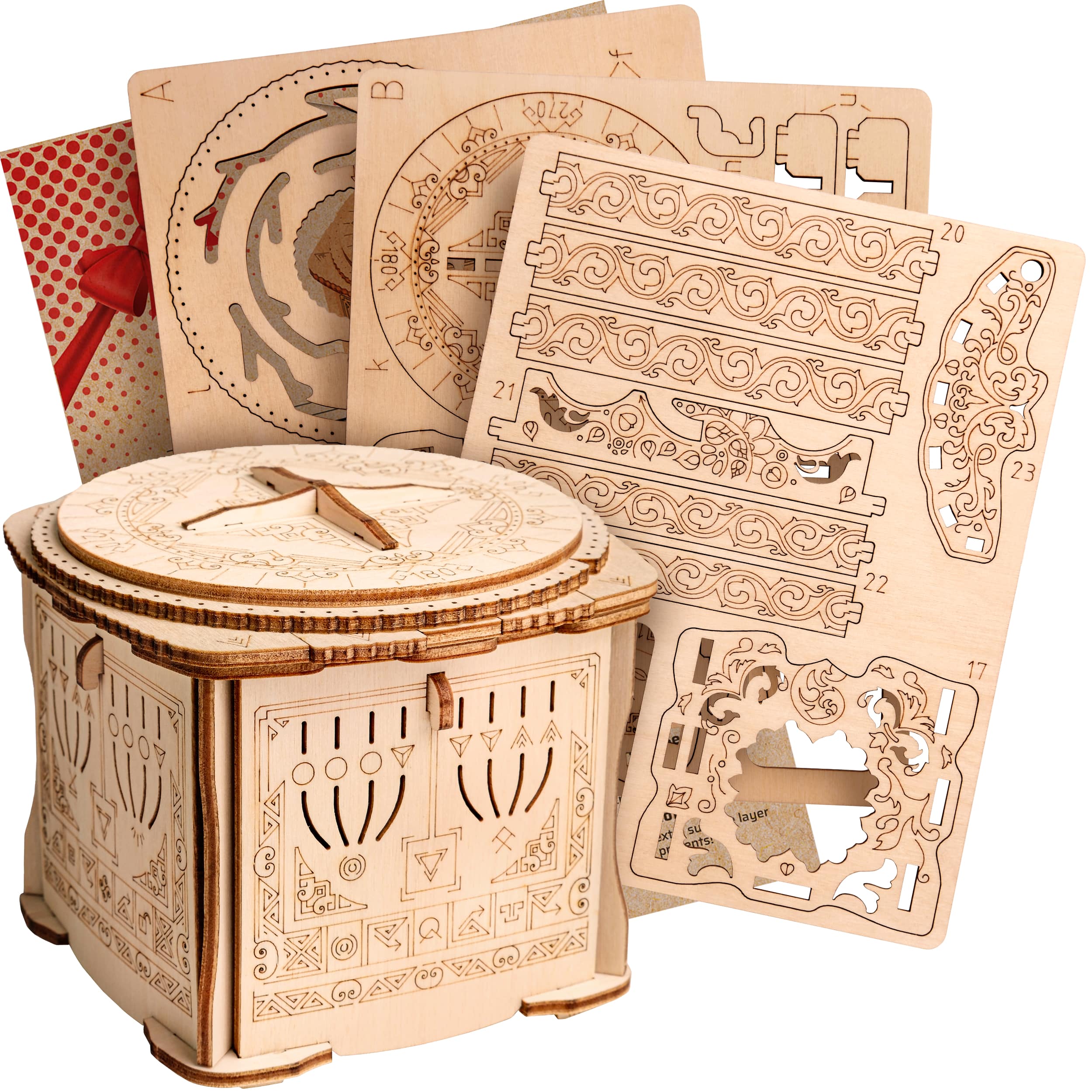 Images and photos of Wooden Secret LOCK BOX, 3D PUZZLE KIT FOR SELF-ASSEMBLY. ESC WELT.